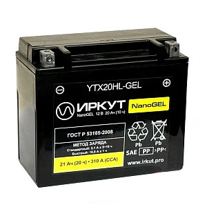 Мотоциклетный аккумулятор ИРКУТ YTX20HL-GEL (2024)